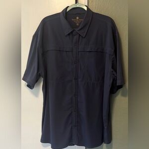 Territory Ahead 2XL Men's Vented Back SSleeve Button Up Blue Nylon Spandex EUC